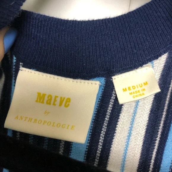 Anthropologie Maeve Lisanne Striped Sweater Maxi Dress Blue White - Picture 9 of 10